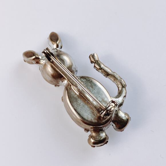 VTG Mid Century Brooch Jelly Belly Rhinestone Cat Silver Tone 1950s - Picture 9 of 10